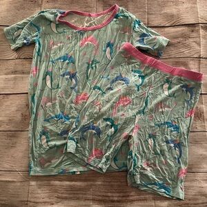 Little Sleepies Kids Pajama Set with Dolphin Print - Green and Pink
